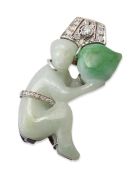 A JADE AND DIAMOND CLIP