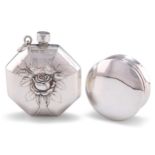 A SILVER SCENT FLASK AND SILVER TRINKET BOX