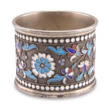 A RUSSIAN SILVER AND ENAMEL NAPKIN RING