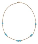 A 9 CARAT GOLD TURQUOISE BEAD NECKLACE