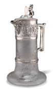 A VICTORIAN FINE SILVER-MOUNTED ETCHED-GLASS CLARET JUG