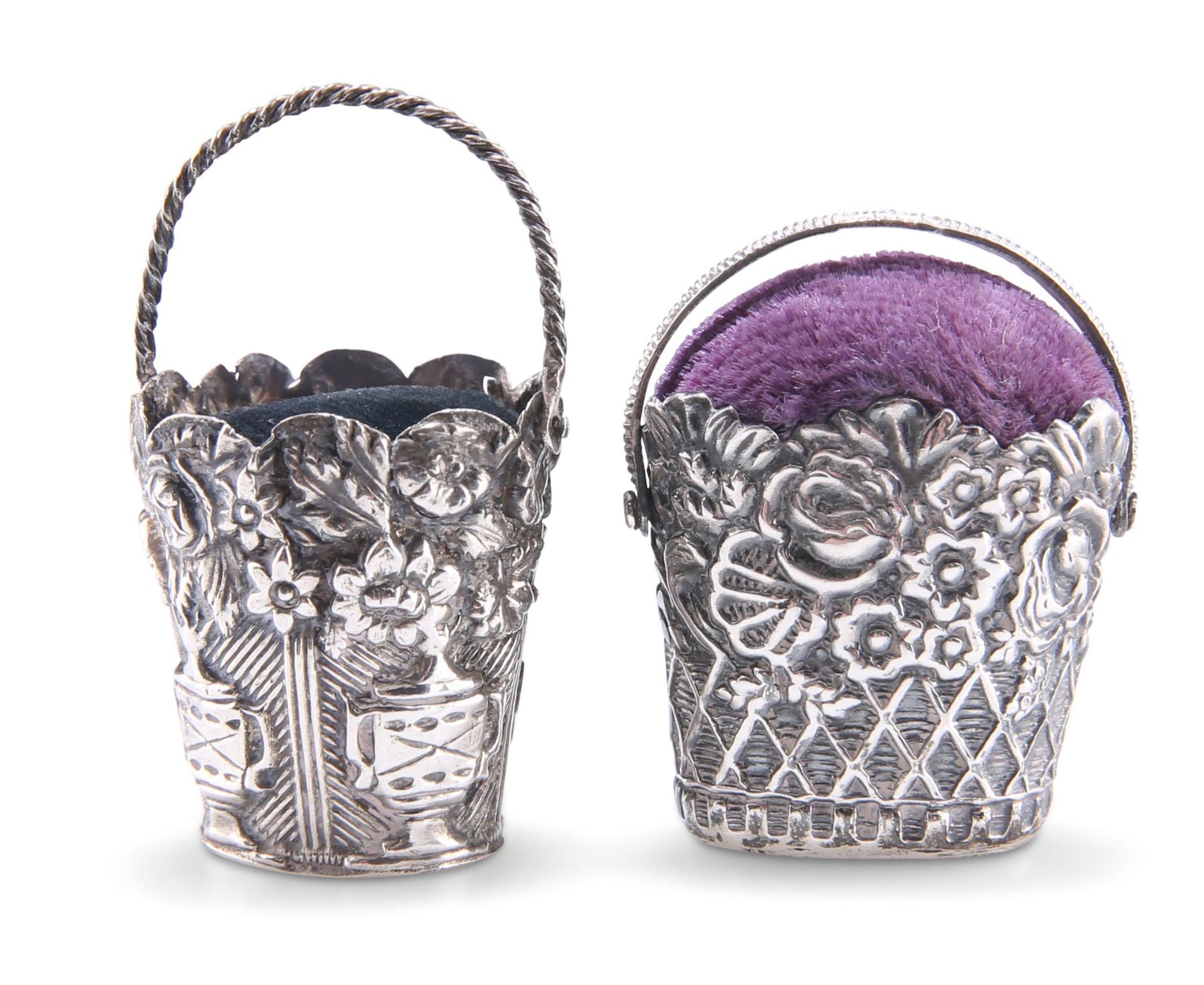 TWO EARLY 19TH CENTURY SILVER NOVELTY PIN CUSHIONS