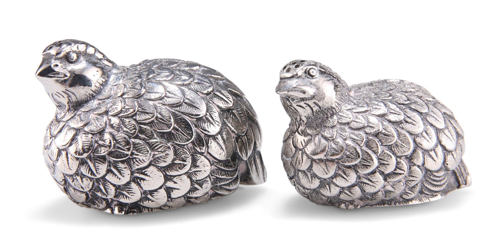 A PAIR OF SILVER-PLATED NOVELTY PEPPER POTS