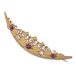 A VICTORIAN RUBY AND DIAMOND CRESCENT BROOCH