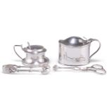 TWO PAIRS OF SILVER SUGAR NIPS, AND TWO SILVER MUSTARD POTS