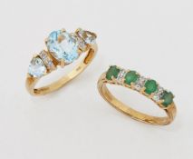 TWO 9 CARAT GOLD GEM-SET RINGS