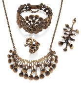 HANNU IKONEN – FINNISH BRONZE ‘RENMOOSBLUTE’ REINDEER MOSS NECKLACE, BRACELET, PENDANT AND RING SET