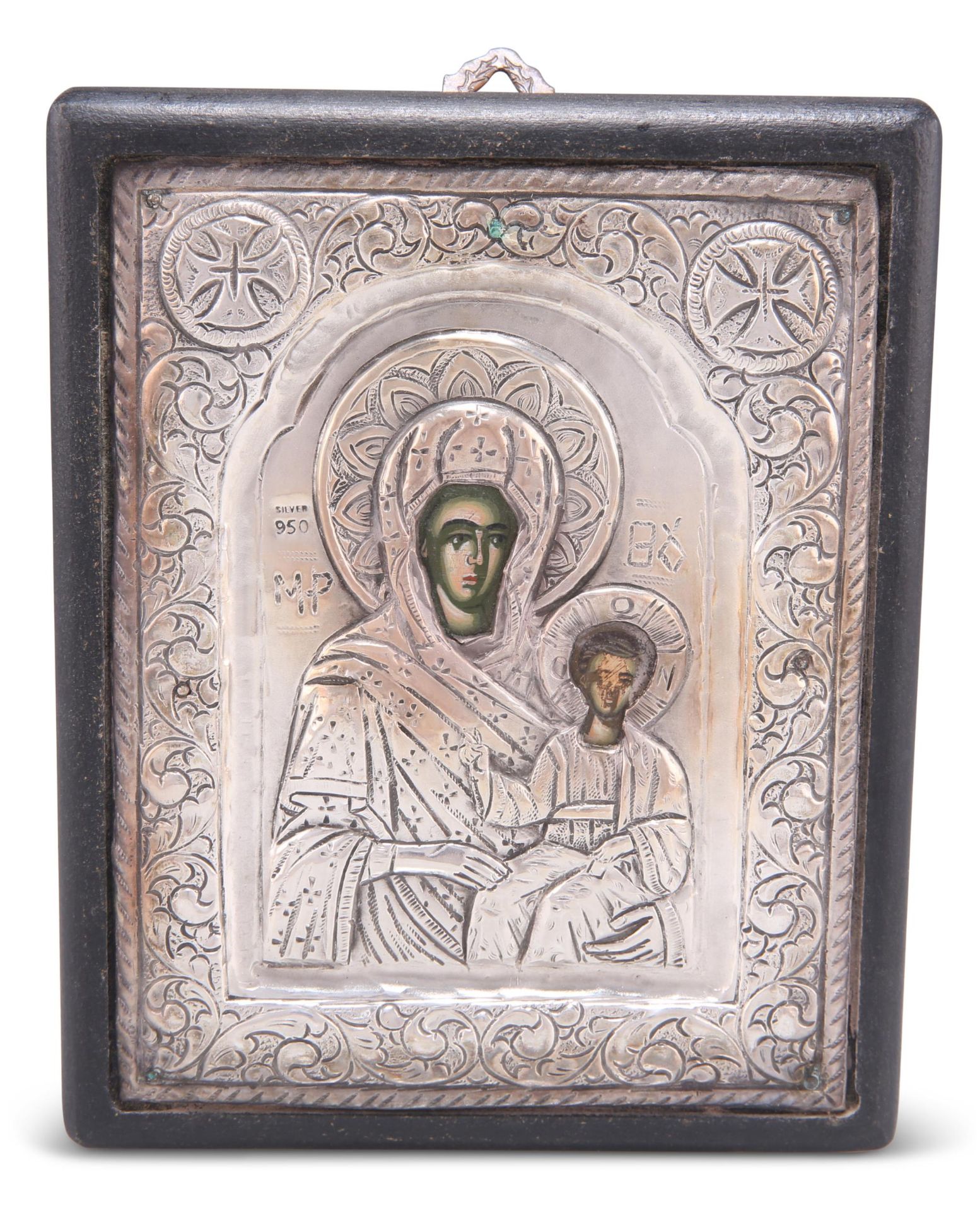 A GREEK SMALL SILVER-MOUNTED ICON