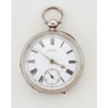 A SILVER OPEN FACE WALTHAM POCKET WATCH