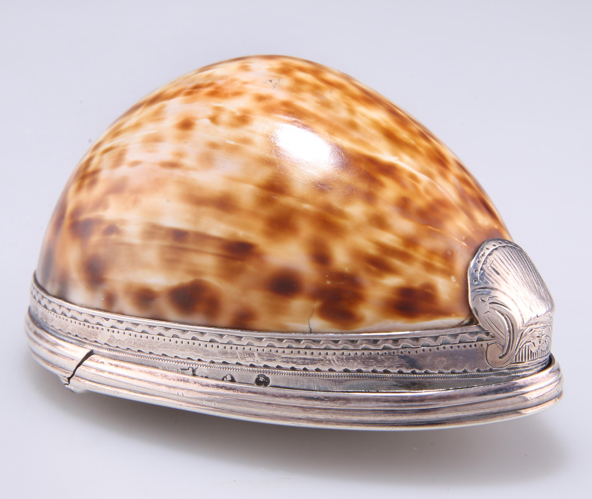 A LATE 18TH CENTURY FRENCH SILVER-MOUNTED COWRIE SHELL SNUFF BOX - Image 2 of 4