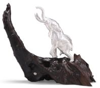 A STERLING SILVER BULL ELEPHANT SCULPTURE