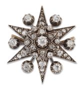 A 19TH CENTURY DIAMOND STAR BROOCH / PENDANT