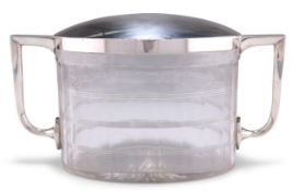 A GEORGE V SILVER-MOUNTED CUT-GLASS BISCUIT BOX