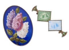 TWO ENAMEL BROOCHES