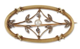 A LATE 19TH CENTURY PEARL AND DIAMOND BROOCH