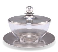 A DANISH STERLING SILVER PRESERVE POT ON STAND