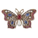 A 19TH CENTURY GEM-SET BUTTERFLY BROOCH