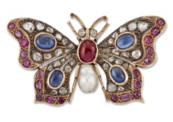 A 19TH CENTURY GEM-SET BUTTERFLY BROOCH