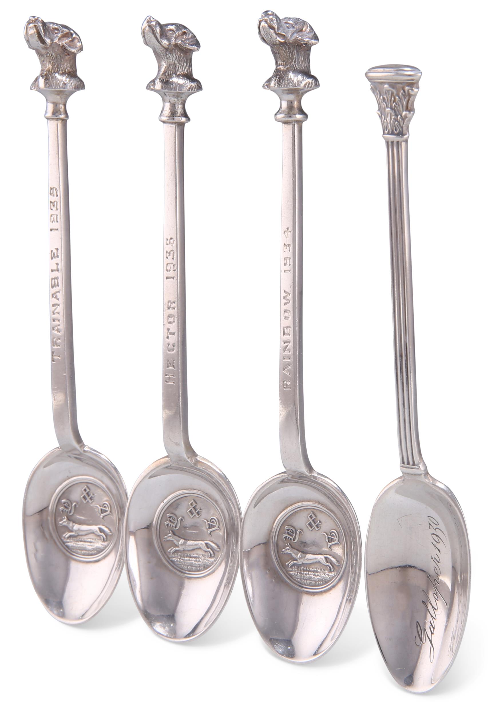 FOUR SILVER TEASPOONS, HUNTING AND SPORTING