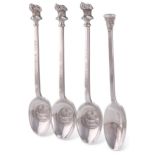 FOUR SILVER TEASPOONS, HUNTING AND SPORTING