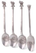 FOUR SILVER TEASPOONS, HUNTING AND SPORTING