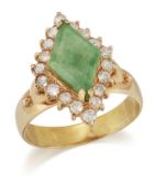 A JADE AND DIAMOND CLUSTER RING