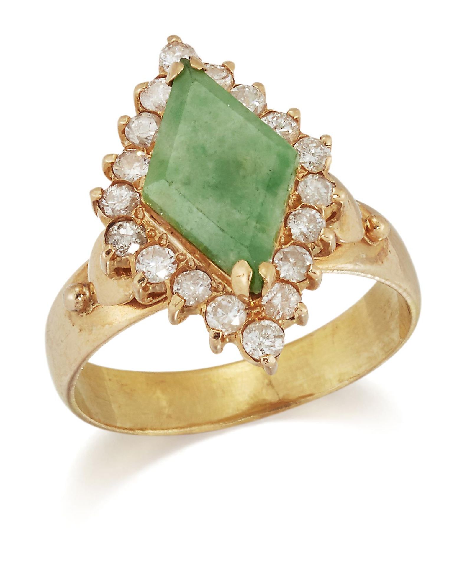 A JADE AND DIAMOND CLUSTER RING