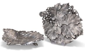 A VICTORIAN HEAVY CAST SILVER DISH AND A SIMILAR SILVER-PLATED DISH