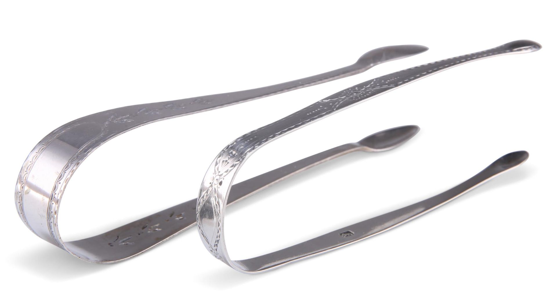 SILVER SUGAR TONGS, TWO PAIRS