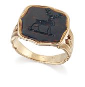 A BLOODSTONE INTAGLIO SIGNET RING