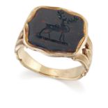 A BLOODSTONE INTAGLIO SIGNET RING