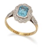 A BLUE ZIRCON AND DIAMOND CLUSTER RING