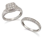 A 9 CARAT WHITE GOLD DIAMOND ENGAGEMENT AND WEDDING RING SET