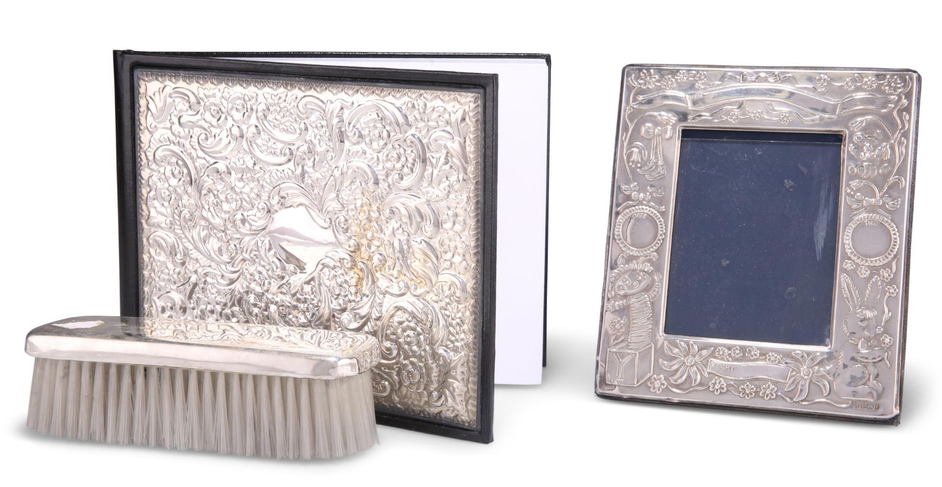 A SILVER PHOTOGRAPH FRAME, ETC.