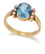 A BLUE TOPAZ AND DIAMOND RING