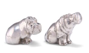 A PAIR OF STERLING SILVER NOVELTY SALT AND PEPPER POTS