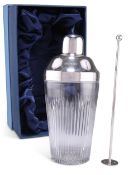 AN ELIZABETH II SILVER-MOUNTED GLASS COCKTAIL SHAKER AND STIRRER