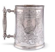 A VICTORIAN SILVER MUG, IN THE STYLE OF KATE GREENAWAY