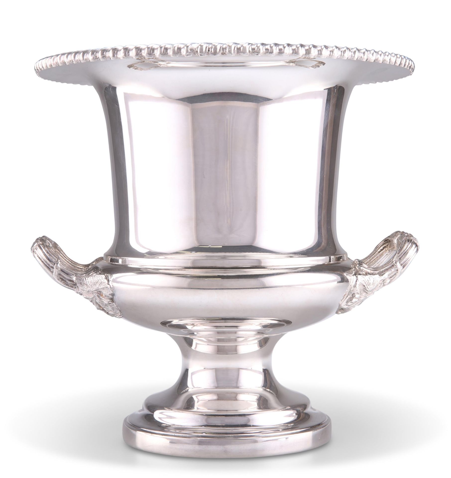 A LARGE SILVER-PLATED CAMPANA-FORM WINE COOLER