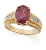 AN 18 CARAT GOLD RUBY AND DIAMOND RING