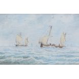 DAVID KING (20TH CENTURY), SAILING SHIPS NEAR WHITBY HARBOUR AND SAILING SHIPS AT SEA