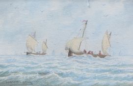 DAVID KING (20TH CENTURY), SAILING SHIPS NEAR WHITBY HARBOUR AND SAILING SHIPS AT SEA