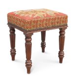 AN EARLY VICTORIAN MAHOGANY AND NEEDLEWORK STOOL