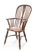 A 19TH CENTURY ELM AND OAK WINDSOR CHAIR