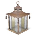 AN ARTS AND CRAFTS COPPER HALL LANTERN