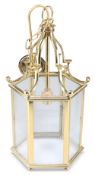 A GOOD QUALITY HEAVY BRASS HANGING LANTERN