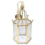 A GOOD QUALITY HEAVY BRASS HANGING LANTERN