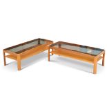 A PAIR OF TEAK AND GLASS-TOPPED COFFEE TABLES, CIRCA 1970S
