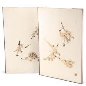 A PAIR OF JAPANESE IVORY AND INLAID PANELS, MEIJI PERIOD