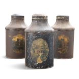 A SET OF THREE 19TH CENTURY TÔLE TEA CANISTERS